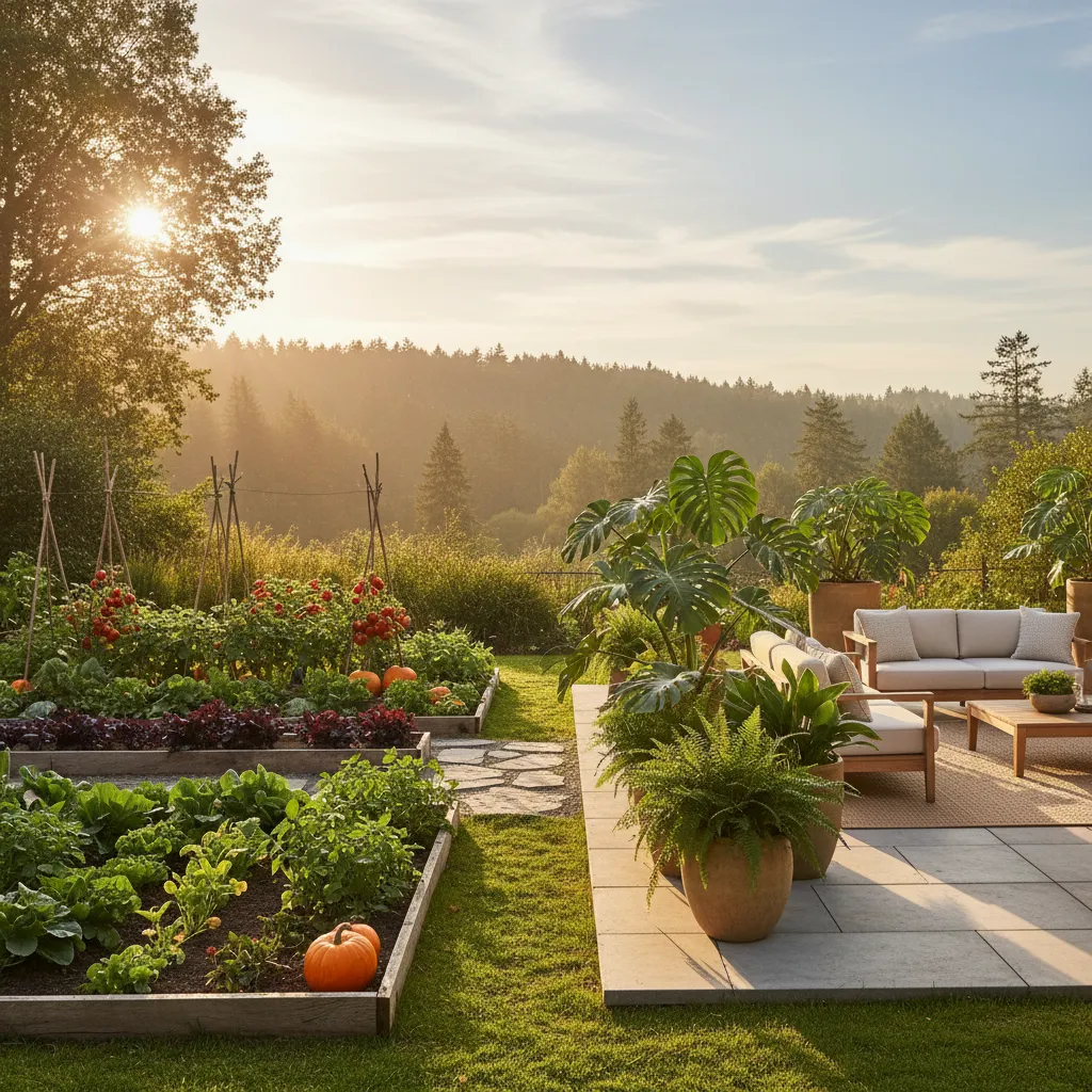 Lush vegetable and home garden sanctuary